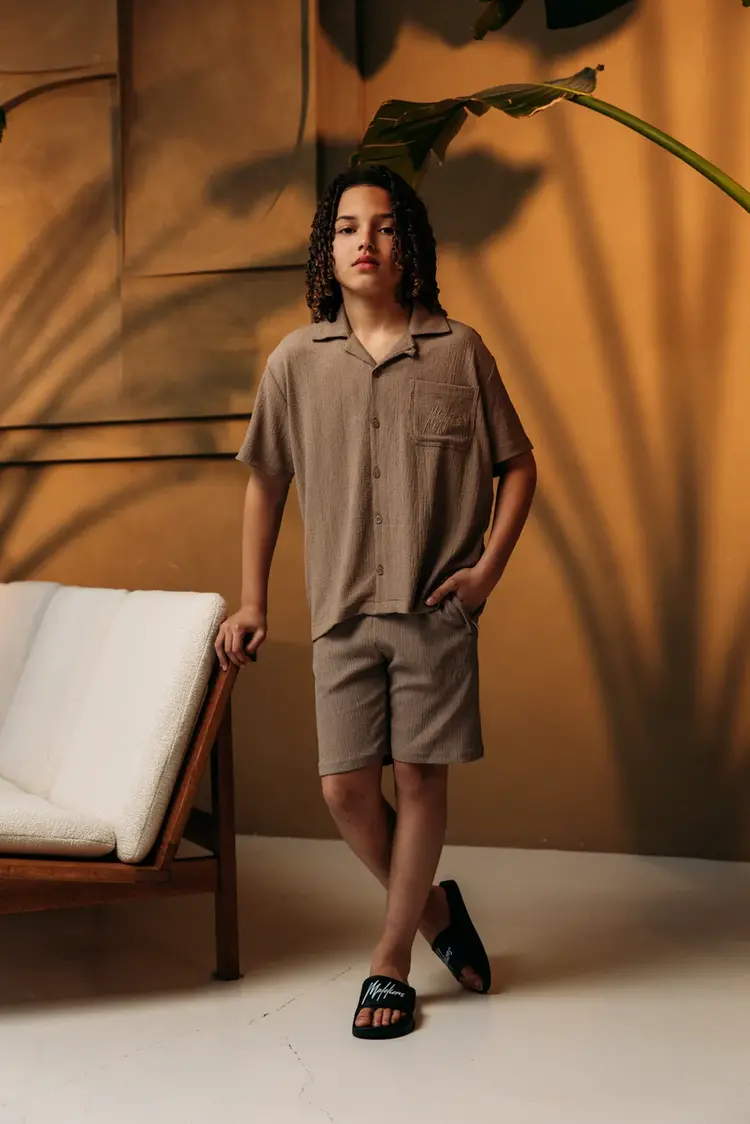 MALELIONS  JUNIOR SEERSUCKER SHIRT TAUPE