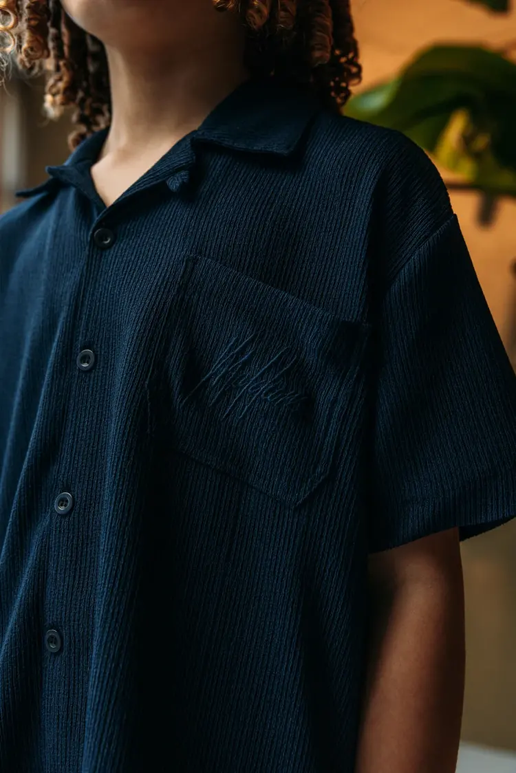 MALELIONS  JUNIOR SEERSUCKER SHIRT NAVY