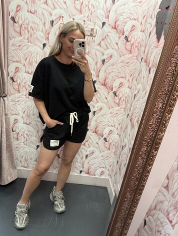 DAMES ZWART JOGGING SET KORT