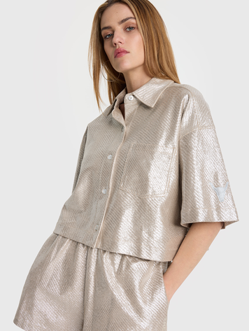 ALIX THE LABEL ALIX FOIL CROPPED BLOUSE