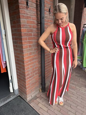 DAMES JURK ROOD GESTREEPT