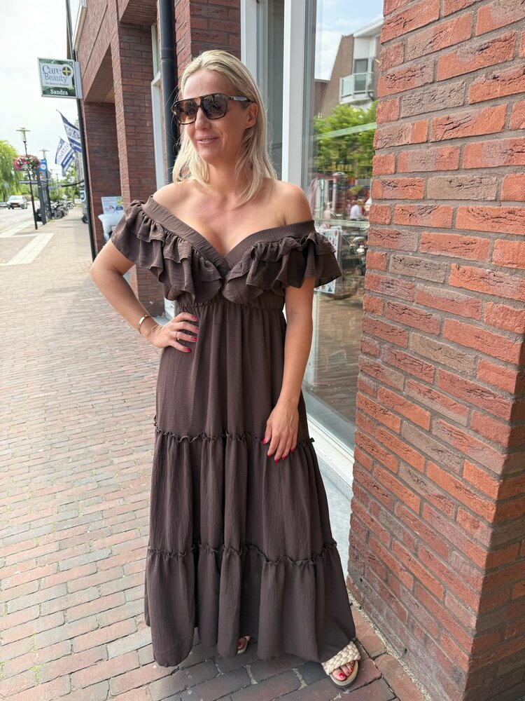 DAMES MAXI JURK BRUIN