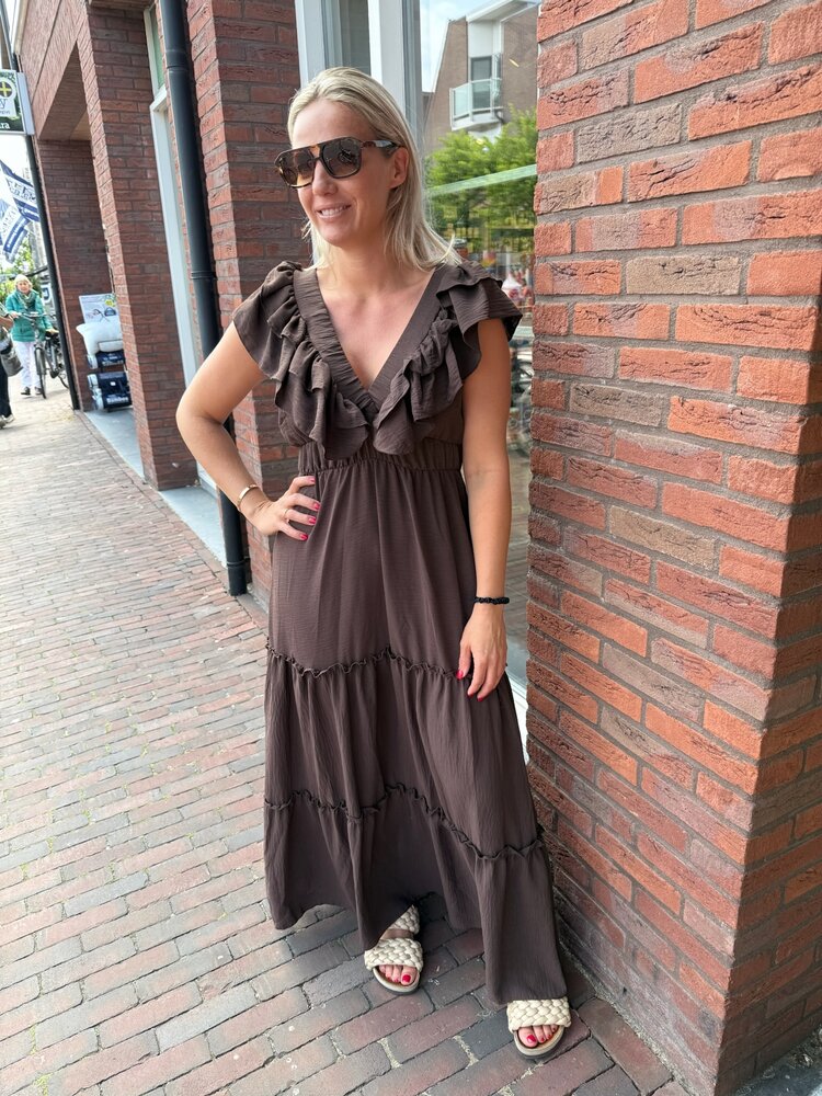 DAMES MAXI JURK BRUIN