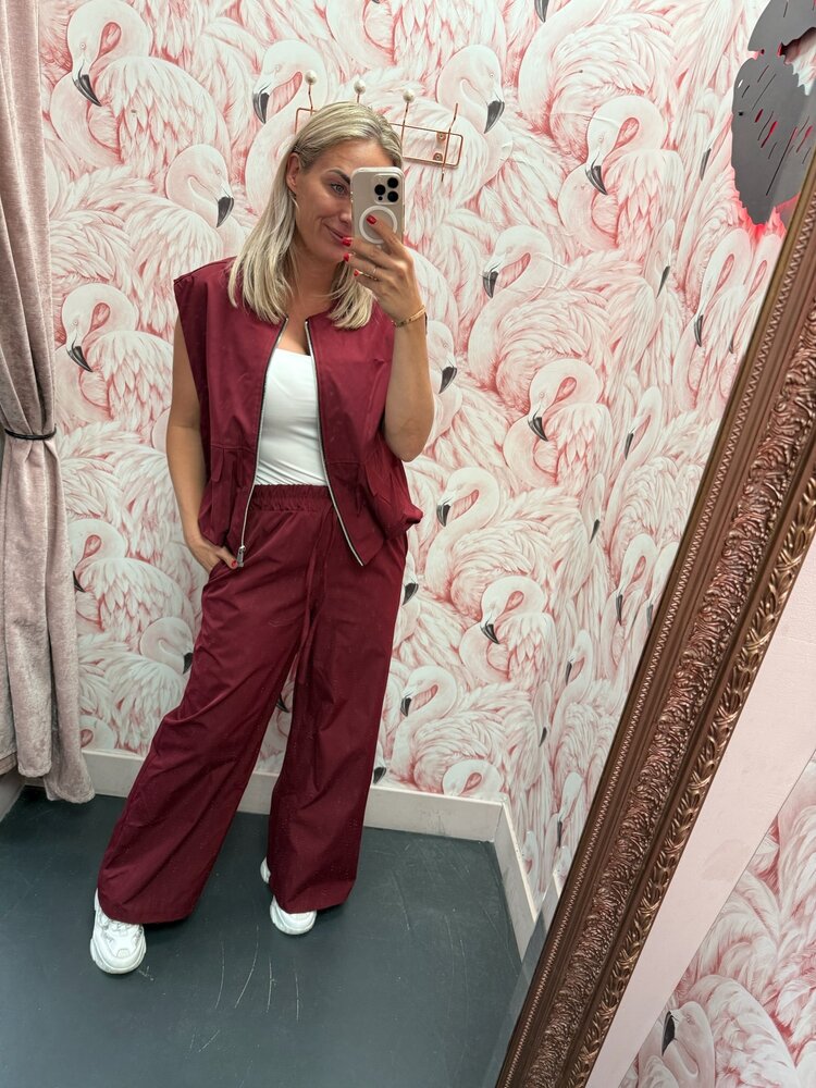 DAMES SET BROEK/GILET BORDEAUX