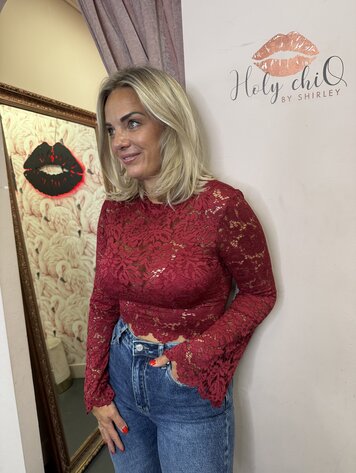 DAMES CROPPED KANTEN TOP BORDEAUX