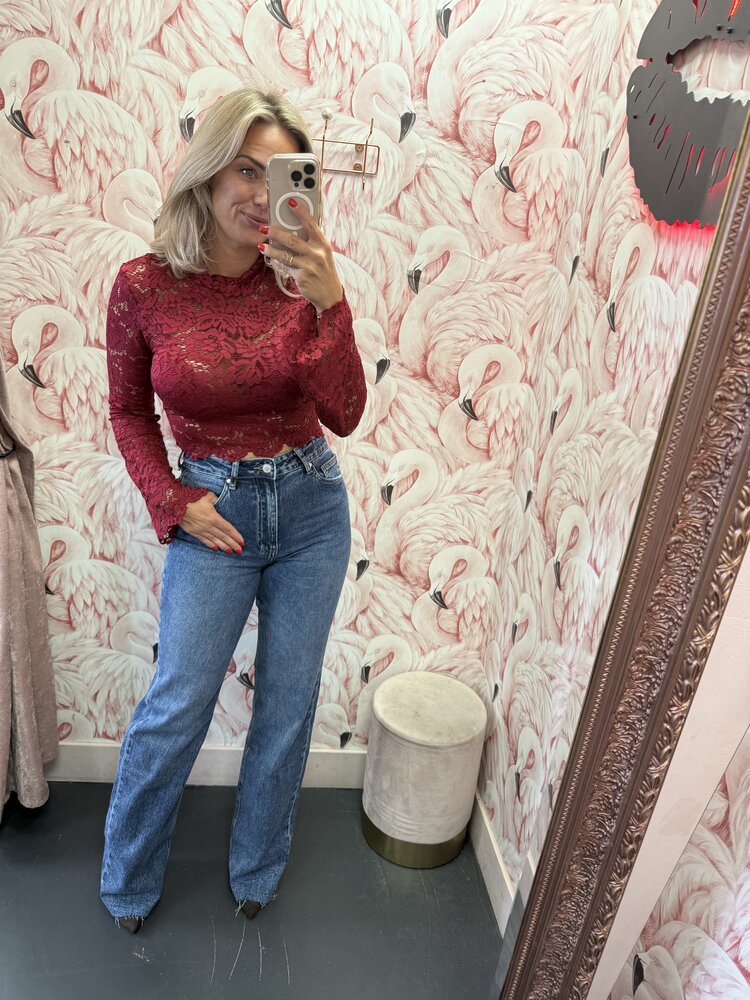 DAMES CROPPED KANTEN TOP BORDEAUX