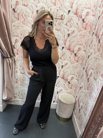 DAMES PANTALON ZWART FLOWY