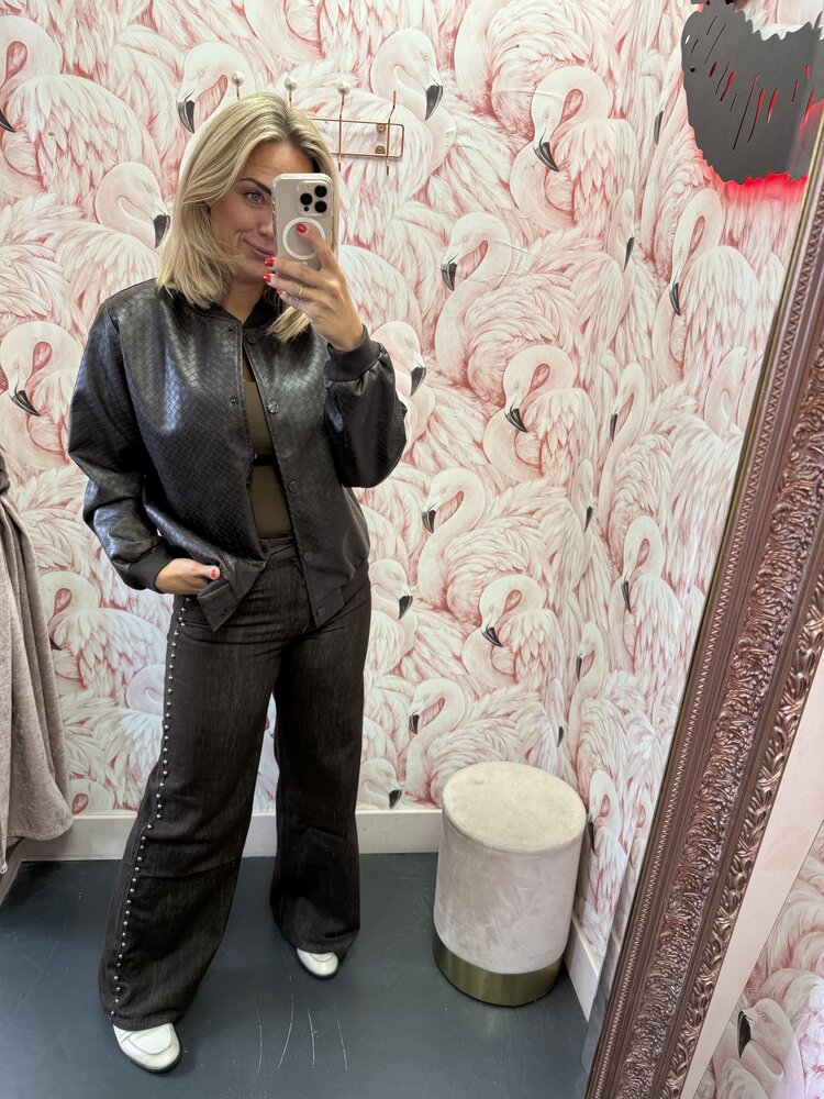 DAMES JEANS STUDS WIDE LEG BROWN