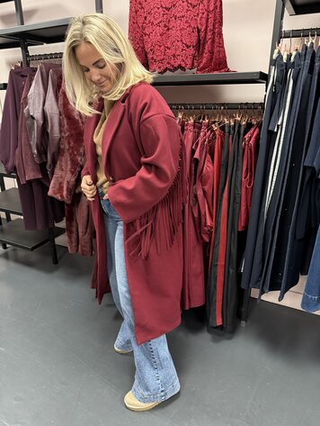 DAMES MANTEL FRANJE BORDEAUX