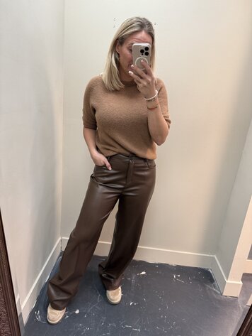 DAMES PU PANTS BROWN