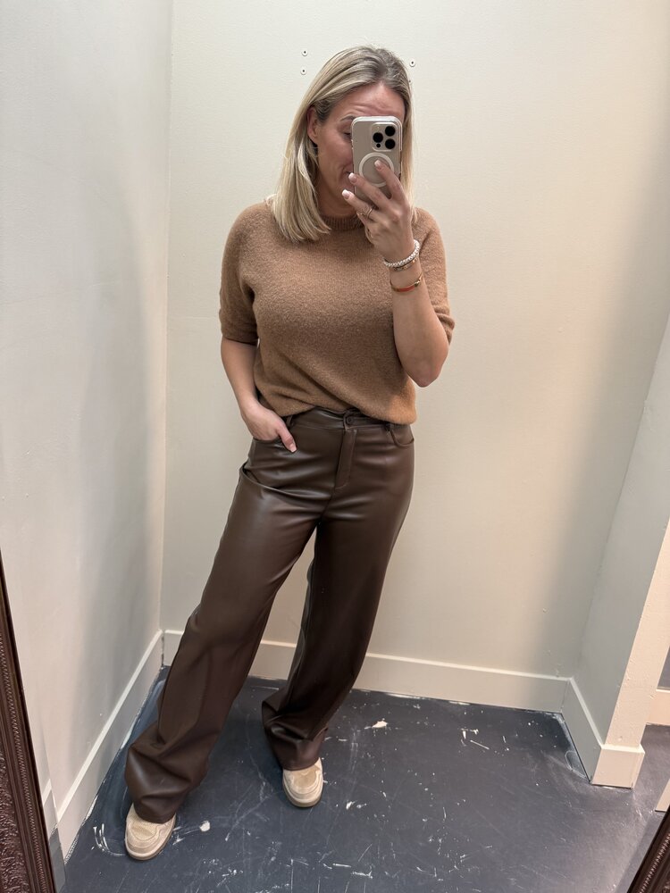 DAMES PU PANTS BROWN