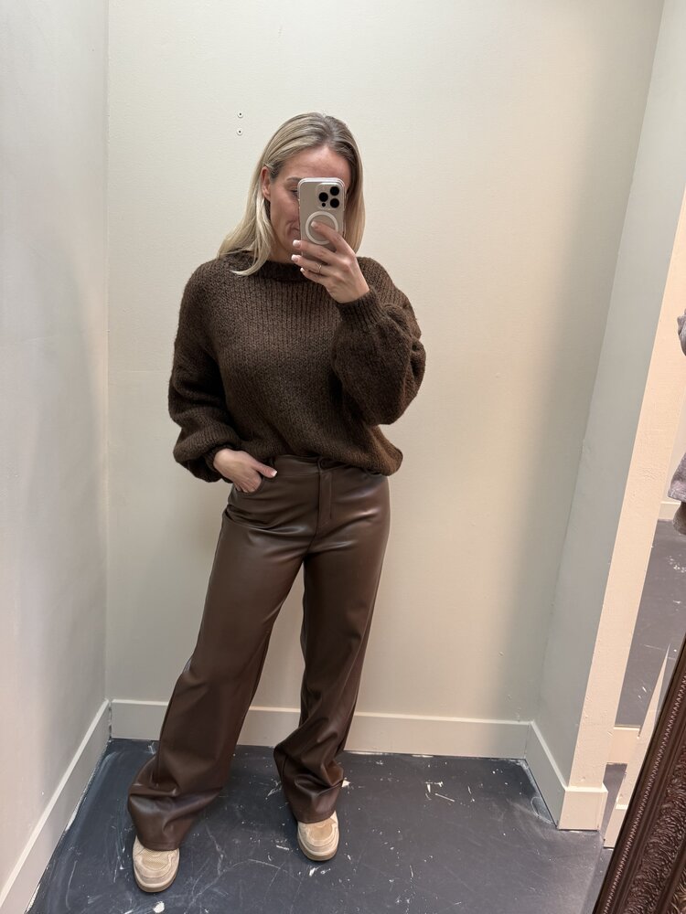 DAMES PU PANTS BROWN