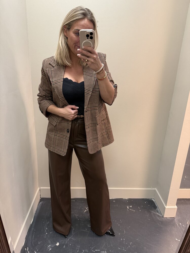 DAMES PU PANTS BROWN