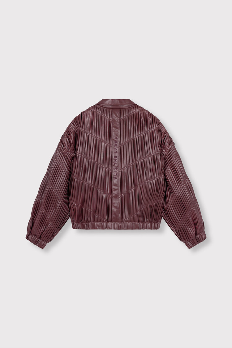 ALIX THE LABEL ALIX PLEATED FAUX LEATHER BOMBER