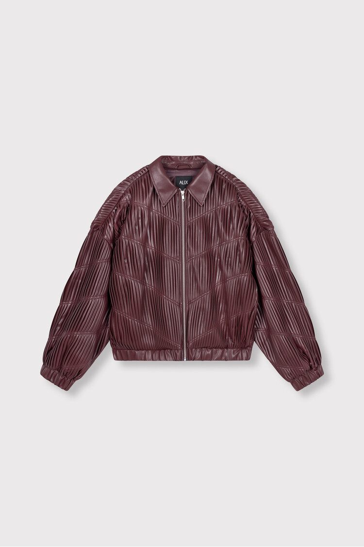 ALIX THE LABEL ALIX PLEATED FAUX LEATHER BOMBER
