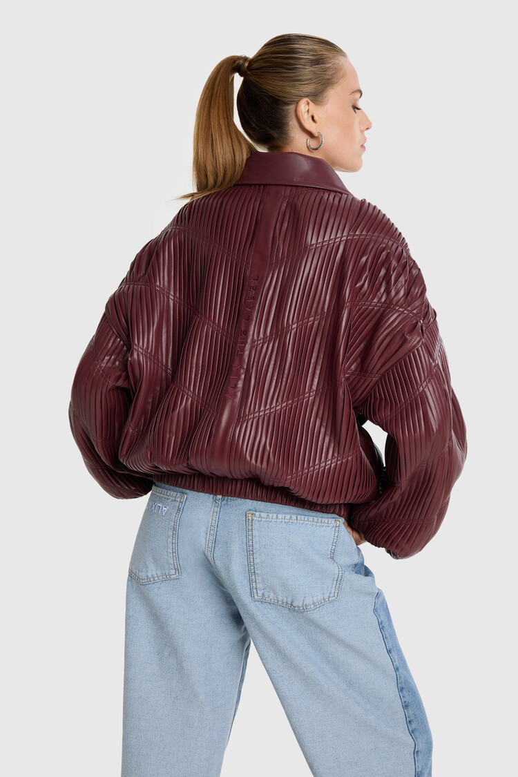 ALIX THE LABEL ALIX PLEATED FAUX LEATHER BOMBER