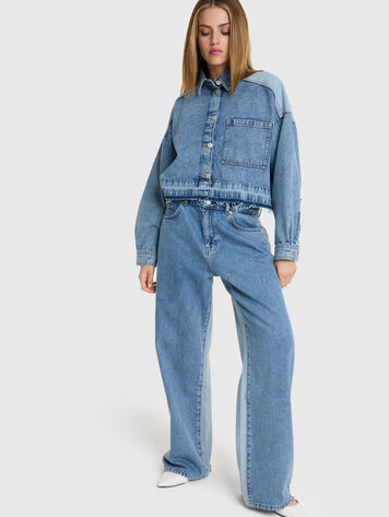 ALIX THE LABEL ALIX LADIES WOVEN MIX DENIM BLOUSE