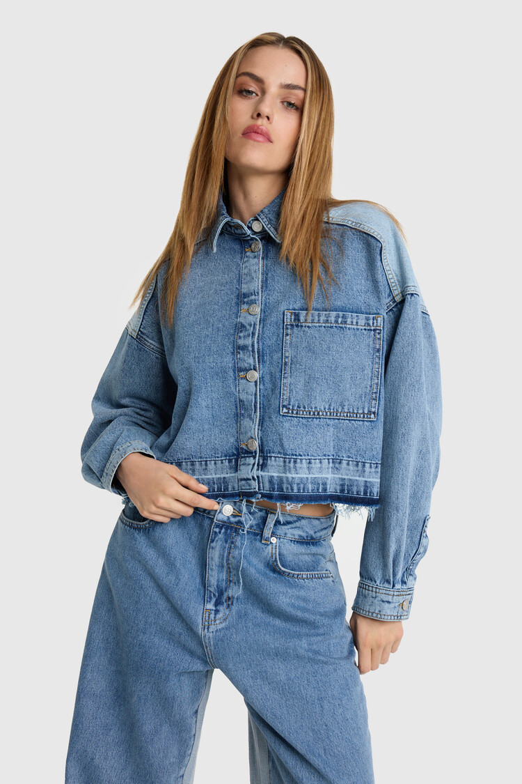 ALIX THE LABEL ALIX LADIES WOVEN MIX DENIM BLOUSE