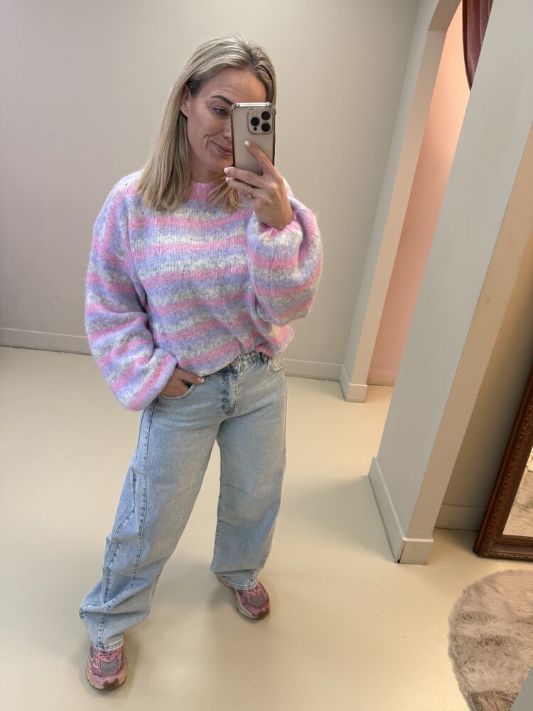 DAMES KNIT PAARS ROZE GESTREEPT