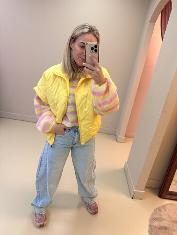 DAMES KNIT GEEL ROZE GESTREEPT