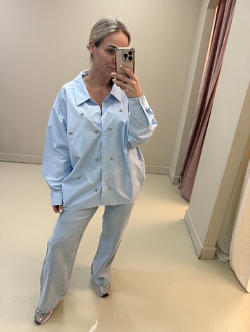 DAMES BLOUSE HARTJES BLAUW