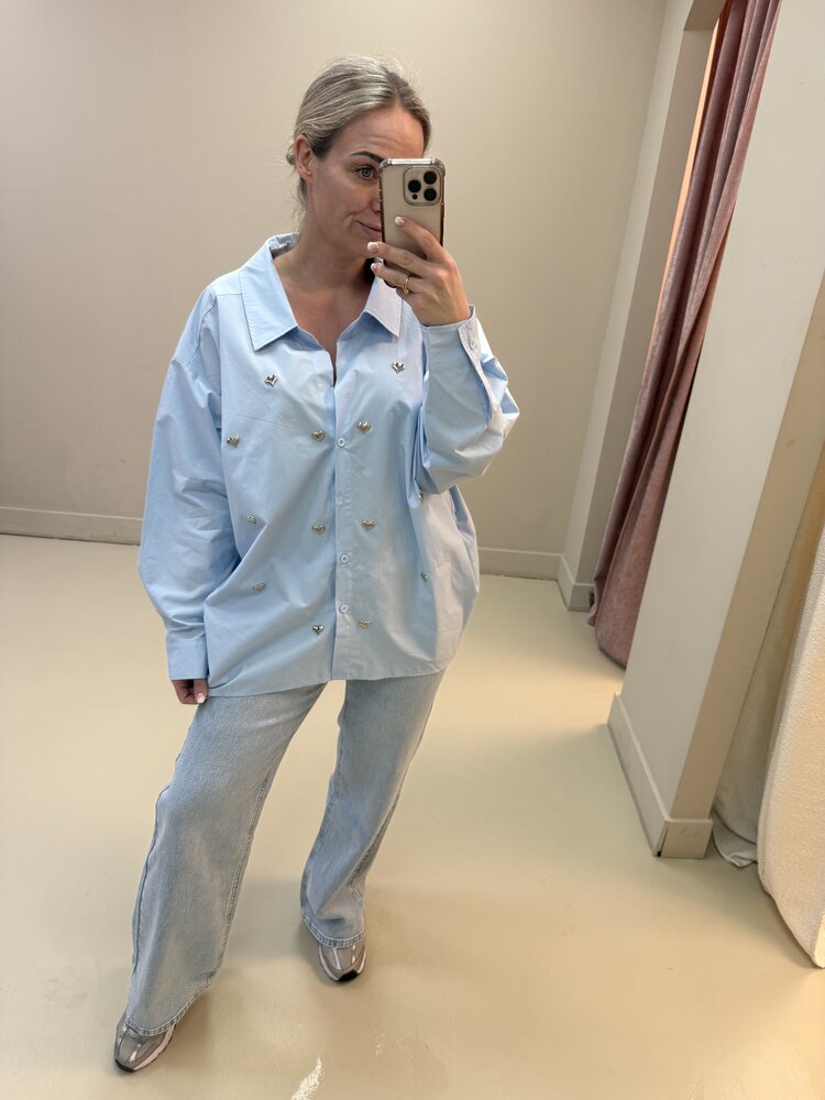 DAMES BLOUSE HARTJES BLAUW