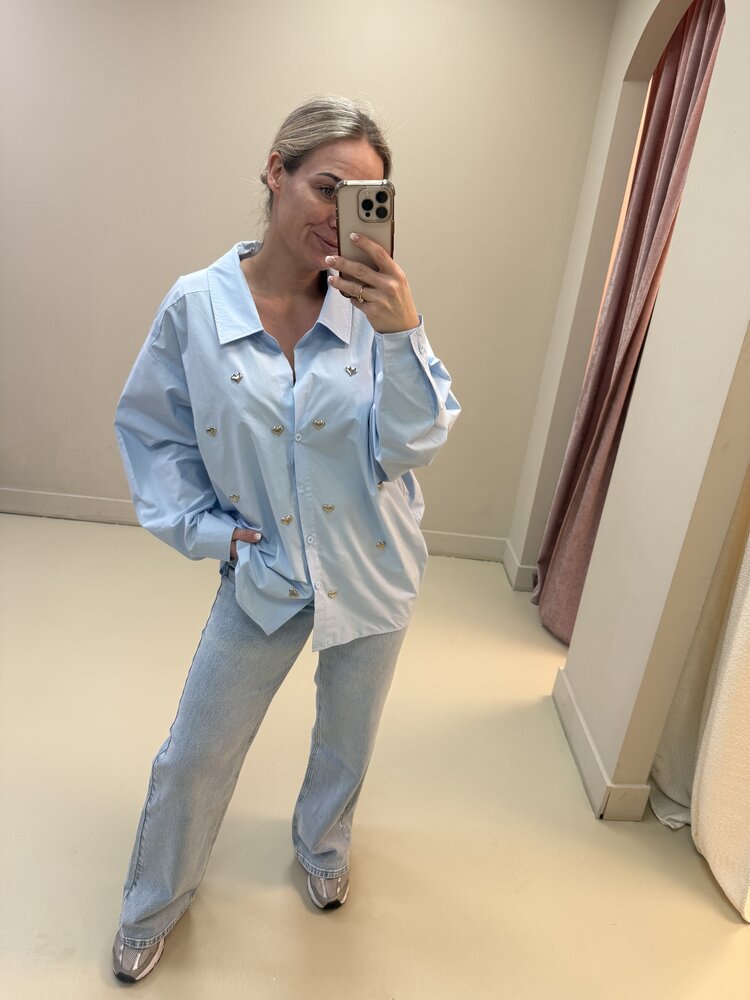 DAMES BLOUSE HARTJES BLAUW