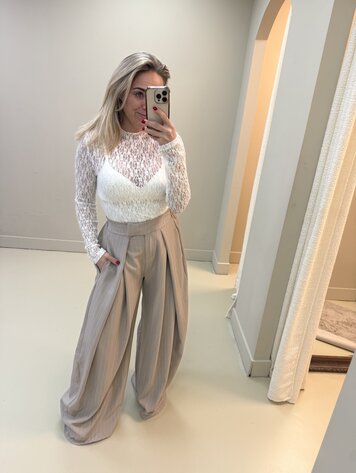 DAMES BALLOO PANTALON BEIGE KRIJTSTREEP