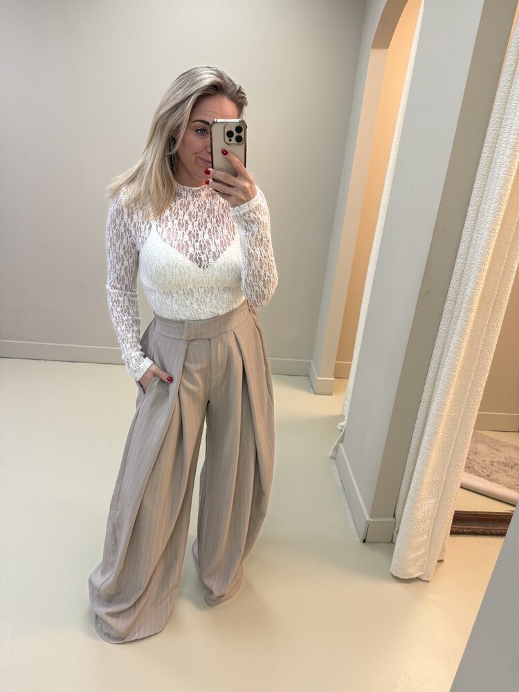 DAMES BALLOO PANTALON BEIGE KRIJTSTREEP