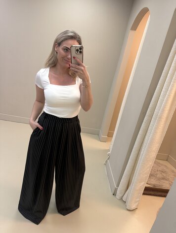 DAMES BALLOON PANTALON ZWART KRIJTSTREEP