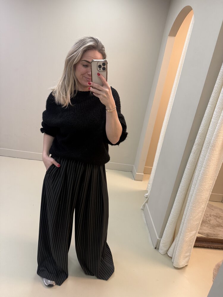 DAMES BALLOON PANTALON ZWART KRIJTSTREEP