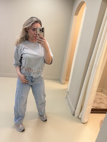 DAMES T-SHIRT KANT GRIJS