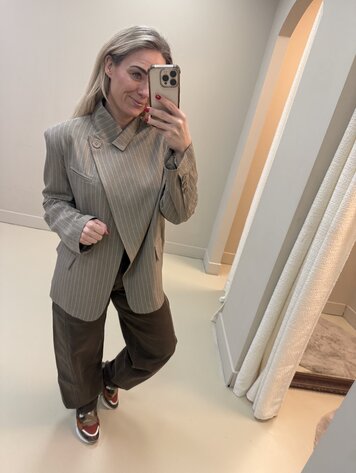 DAMES BLAZER BEIGE KRIJTSTREEP