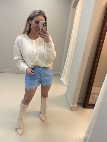 DAMES PU-SHORT KANT BLAUW