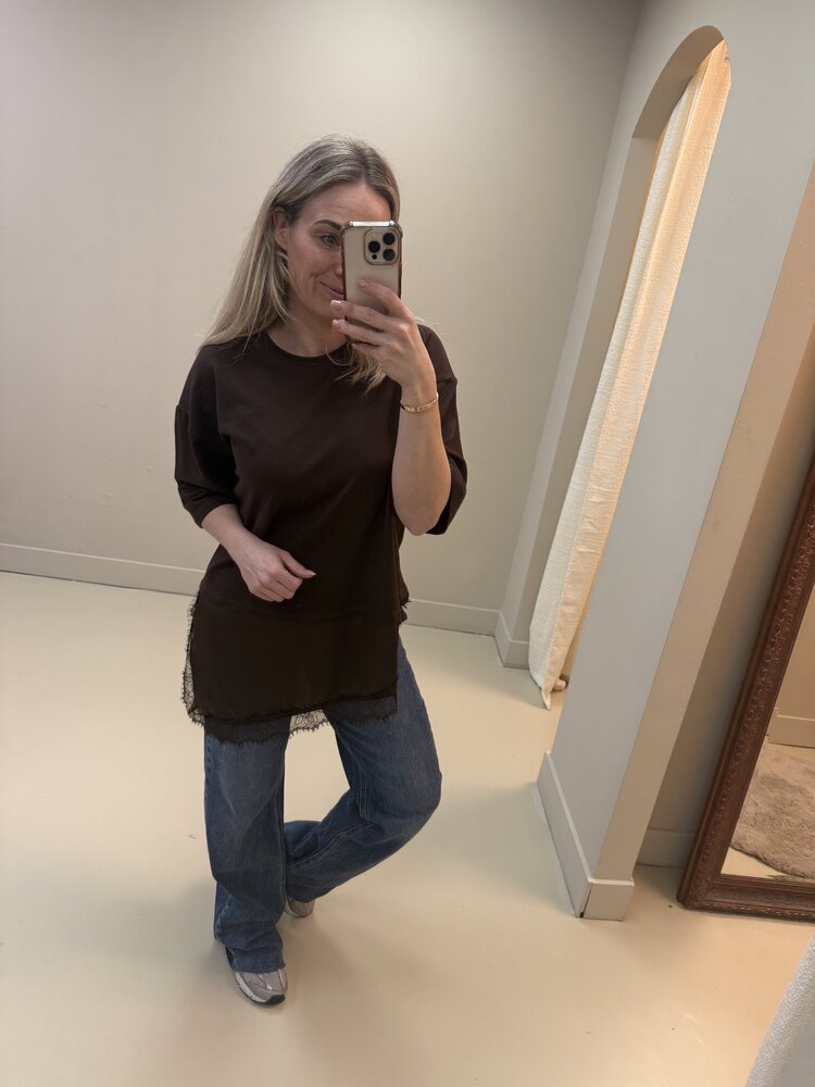 DAMES T-SHIRT KANT LANG BRUIN