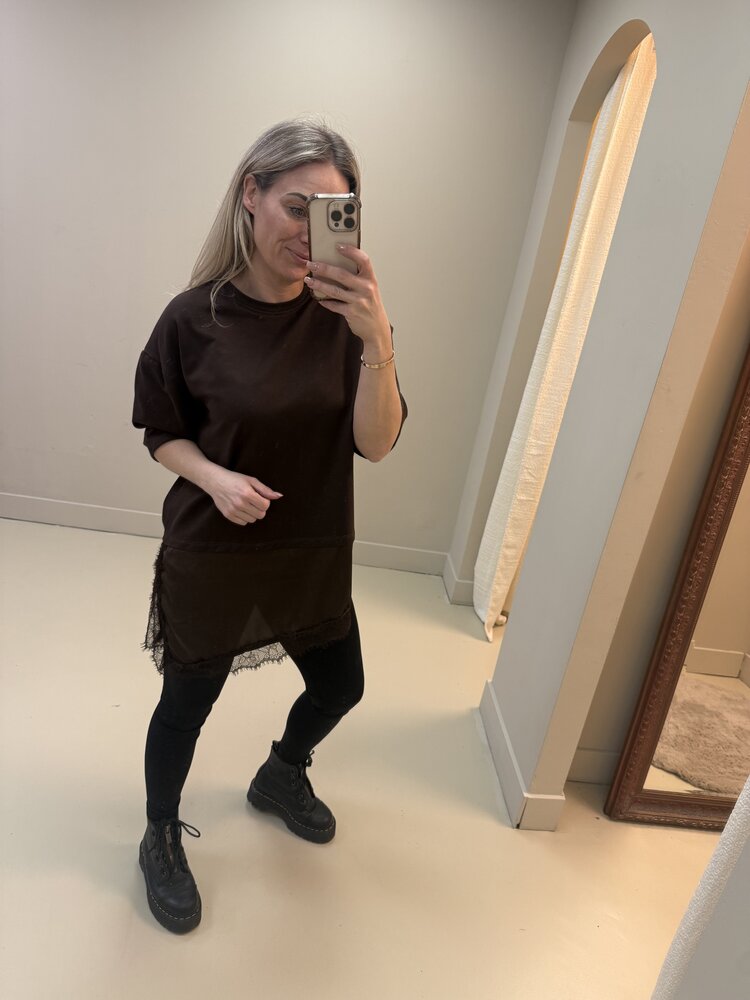 DAMES T-SHIRT KANT LANG BRUIN