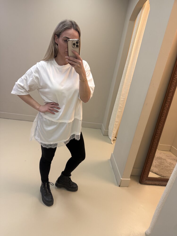 DAMES T-SHIRT KANT LANG WIT