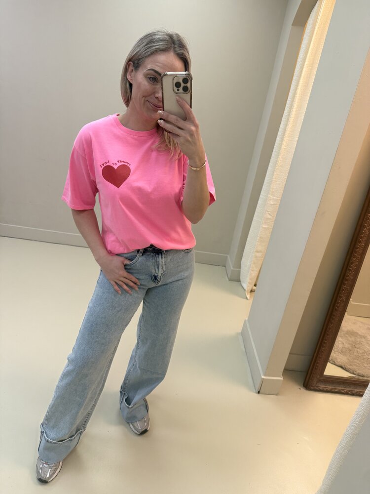 DAMES T-SHIRT SUMMER OF LOVE PINK