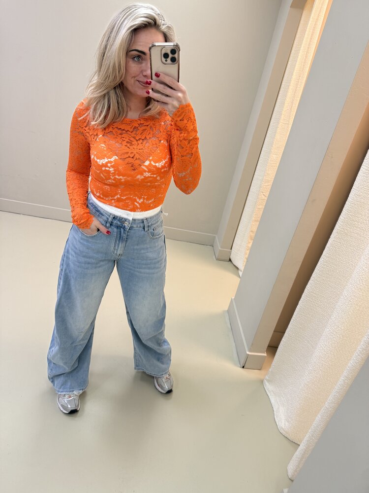 DAMES KANTEN TOP ORANJE