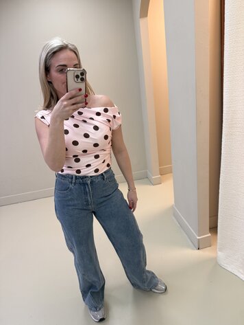 DAMES POLKADOT TOP ROZE/BRUIN