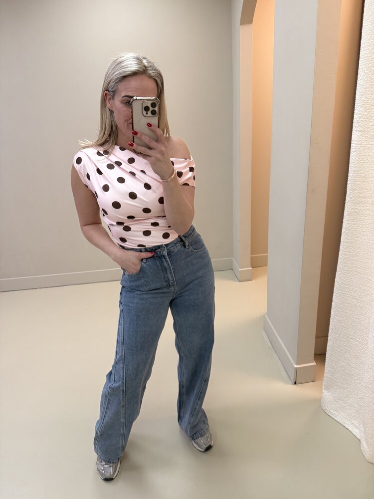 DAMES POLKADOT TOP ROZE/BRUIN