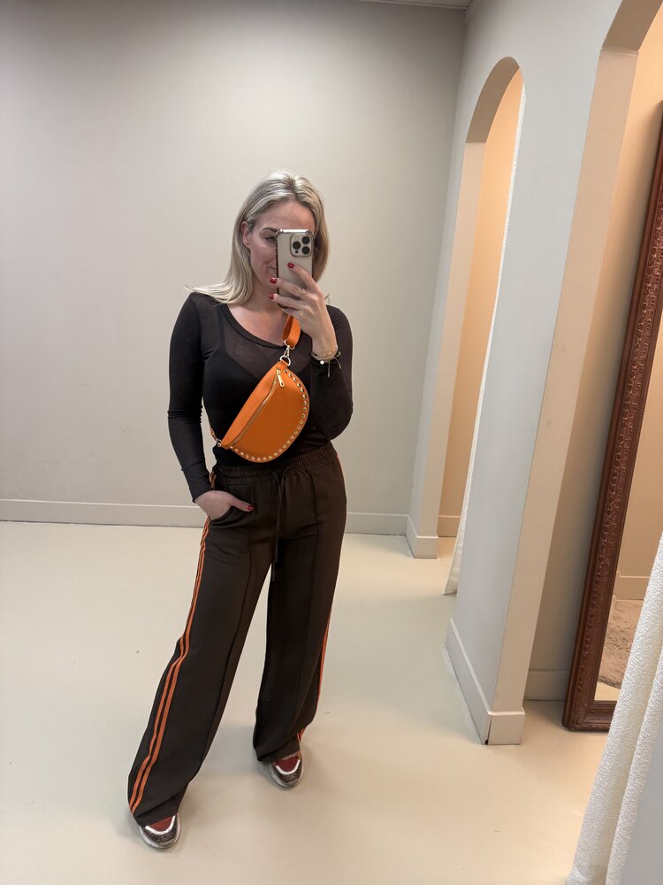 DAMES PANTS BRUIN/ORANJE