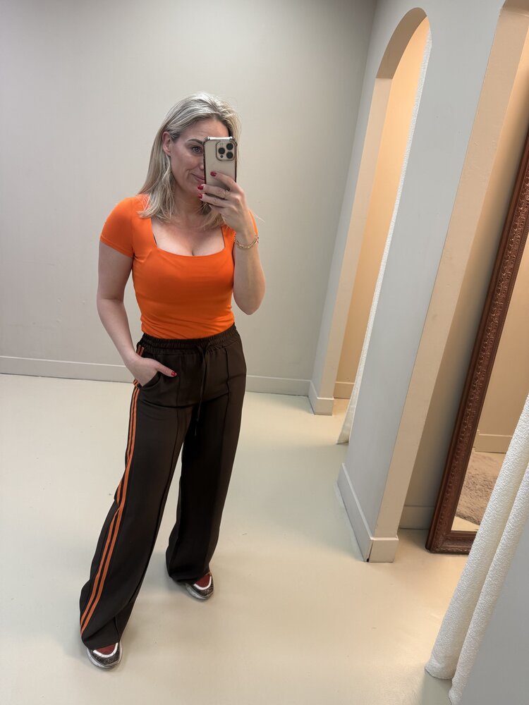 DAMES PANTS BRUIN/ORANJE