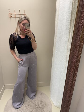 DAMES TOP KANTEN MOUW ZWART