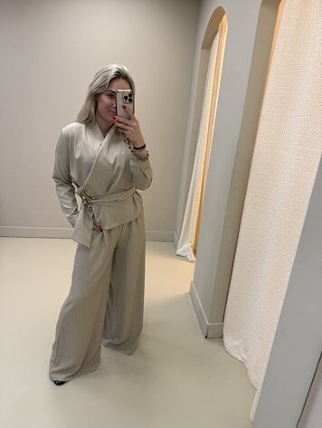 CO -ORD SET KRIJSTREEP BEIGE