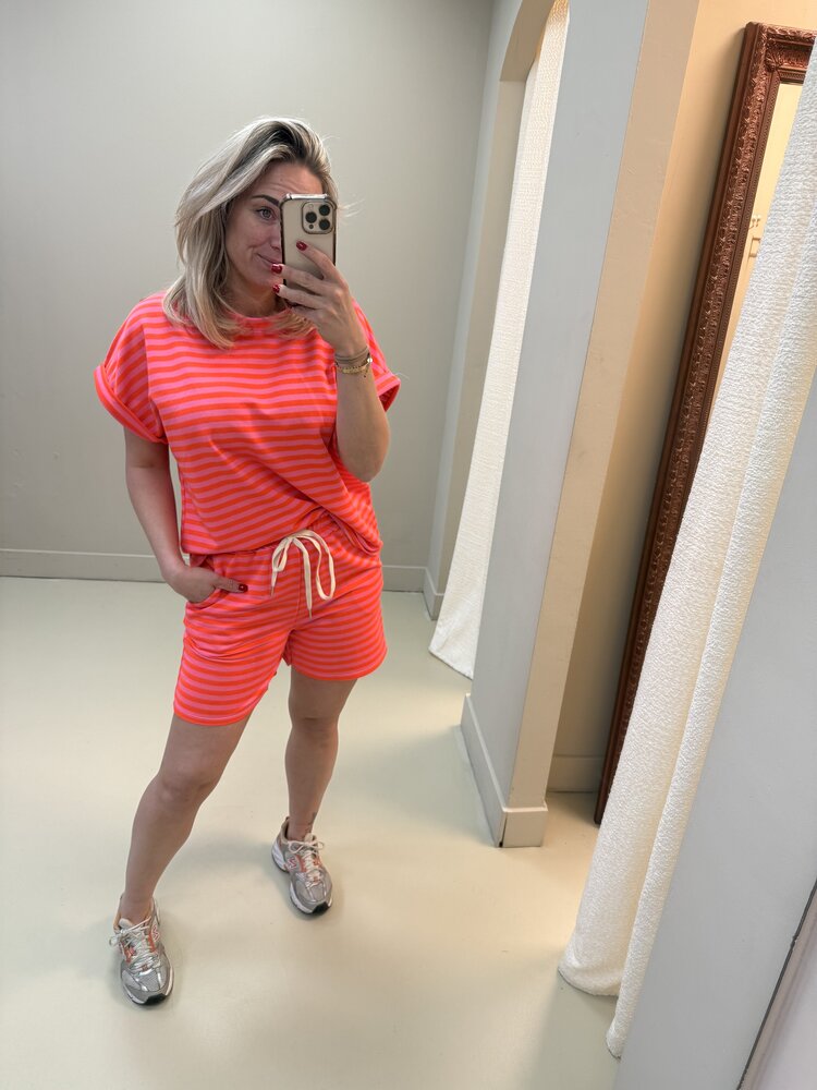 CO-ORD SET STIPE ORANGE/PINK