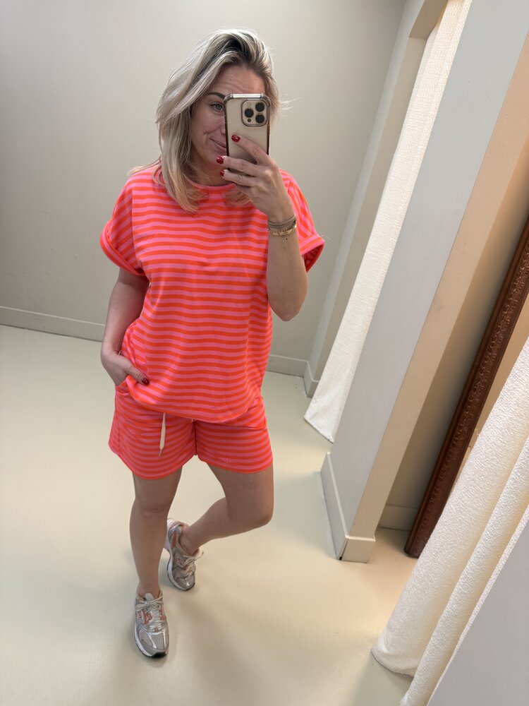 CO-ORD SET STIPE ORANGE/PINK