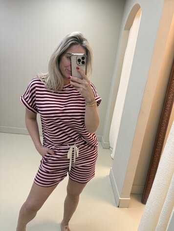 CO-ORD SET STRIPE BORDEAUX ROOD/ROZE