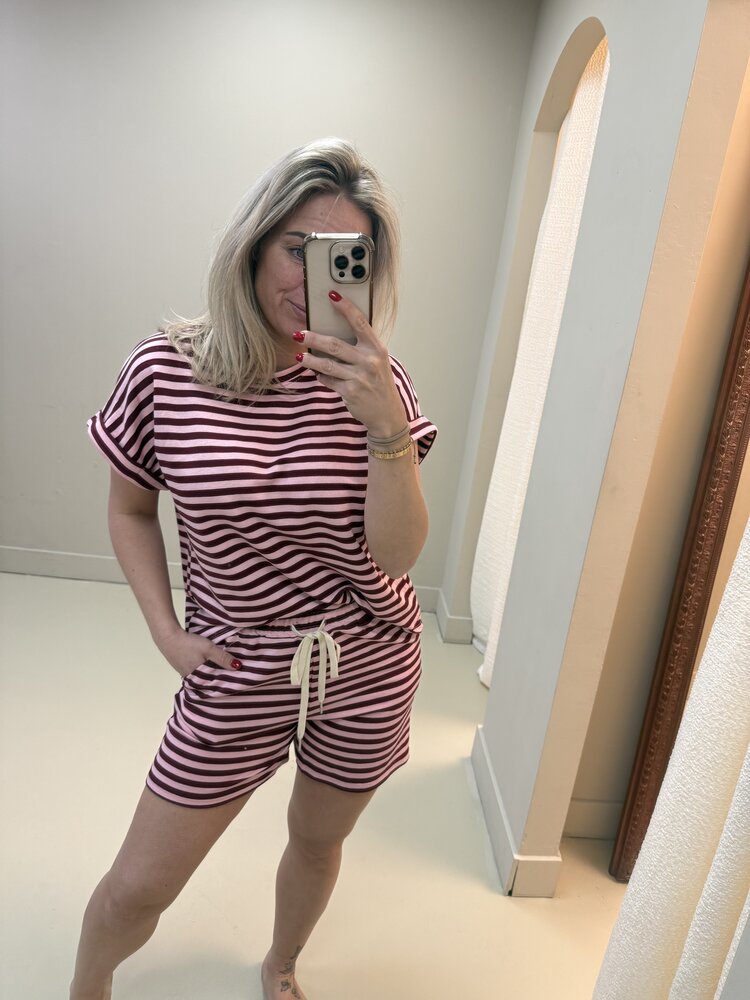 CO-ORD SET STRIPE BORDEAUX ROOD/ROZE
