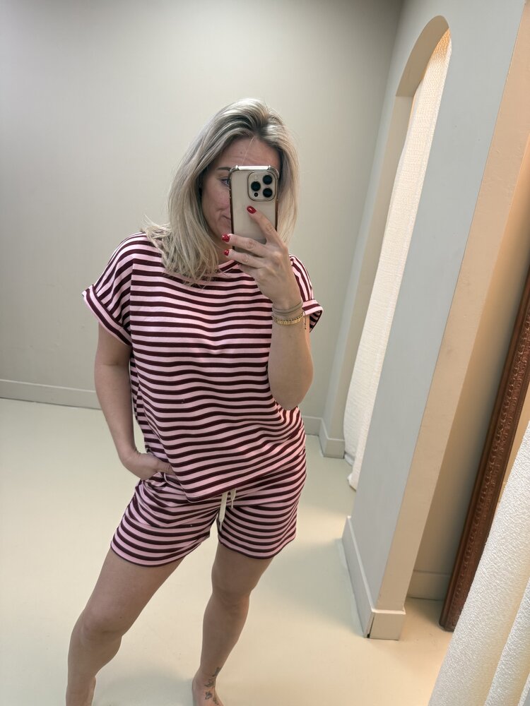 CO-ORD SET STRIPE BORDEAUX ROOD/ROZE